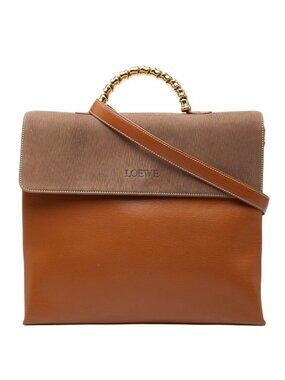 Loewe Velazquez Twist 2-Way Shoulder Bag Brown Leather